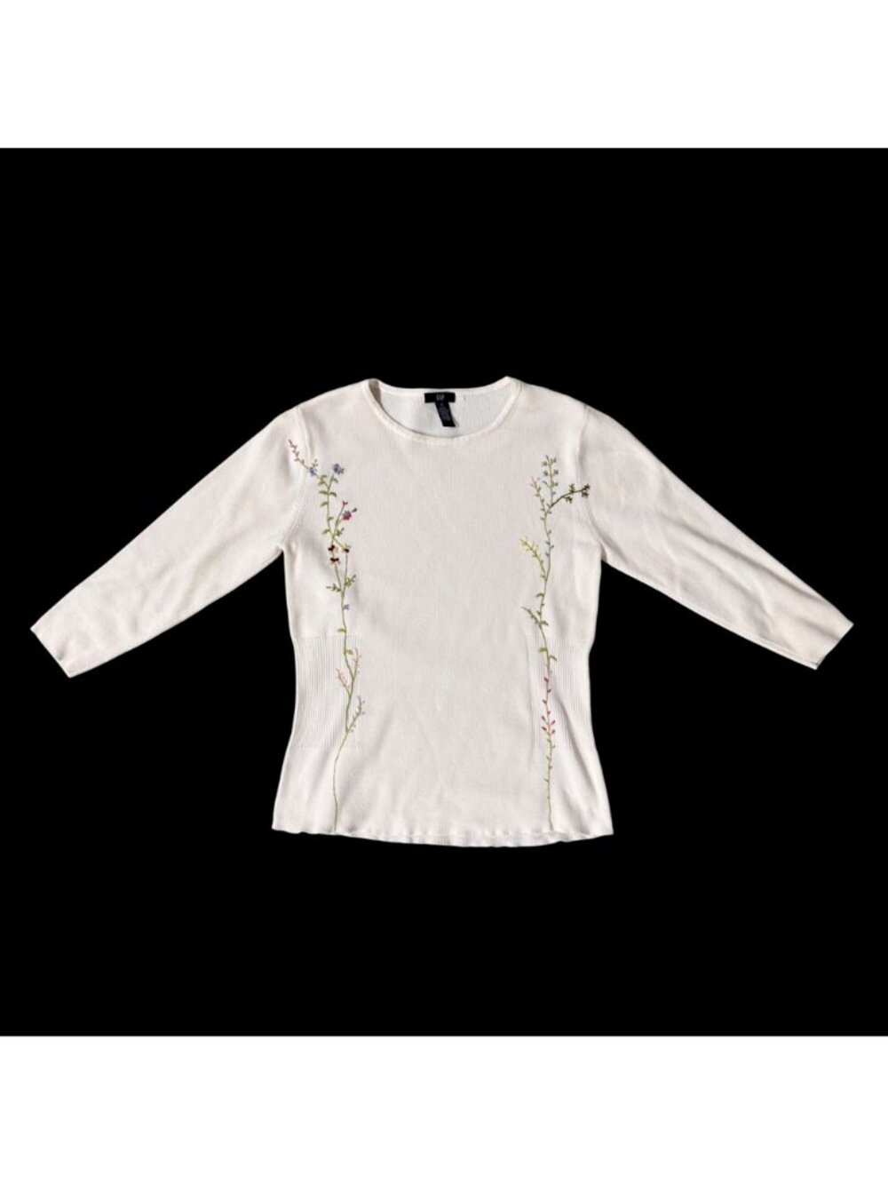 Vintage Gap Embroidered Floral Sweater Shirt Medium 90s Cotton Hong Kong Cottage - Picture 2 of 7